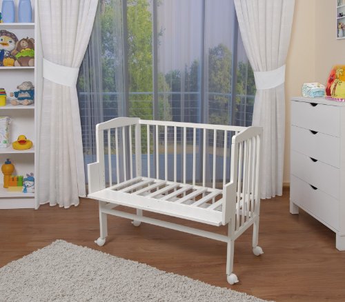 WALDIN Cuna colecho para bebé, cuna para bebé, con protector y colchón, lacado en blanco,color textil blanco