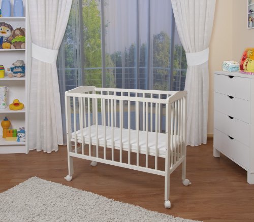 WALDIN Cuna colecho para bebé, cuna para bebé, con protector y colchón, lacado en blanco,color textil blanco