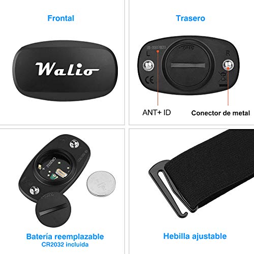WALIO Pulse - Banda torácica con Sensor de Frecuencia Cardiaca Monitor Conexión Inalámbrico Ant+/2.4G y Bluetooth 4.0. Ciclismo,Running,Gimnasia,aeróbica. Resistencia IPX7
