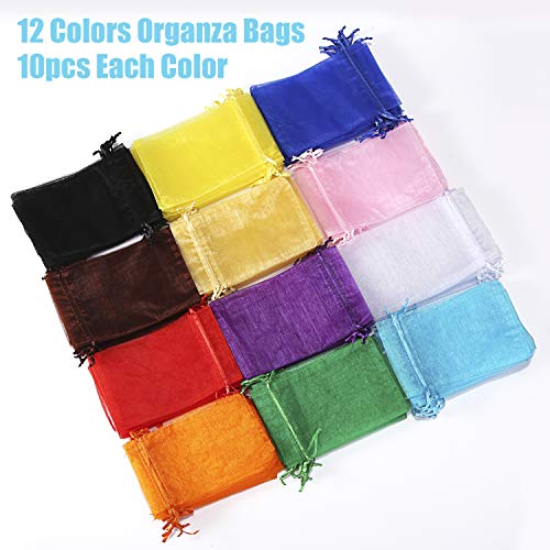 Wanap Bolsas Bolsitas de Organza, 120pcs 10x15cm Wedding Favor Bags Bolsas de Regalo para Fiestas, 12 Colores Bolsas para Joyas