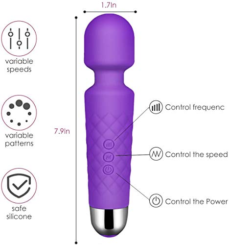 Wand Massager, Doxy Wand Massager, 8 Powerful Vibrating Speeds and 20 Modes Cordless Magic Electric Massage Waterproof Portable Rechargeable Relieve Stress & Sports Recovery (Purple) (Morado)