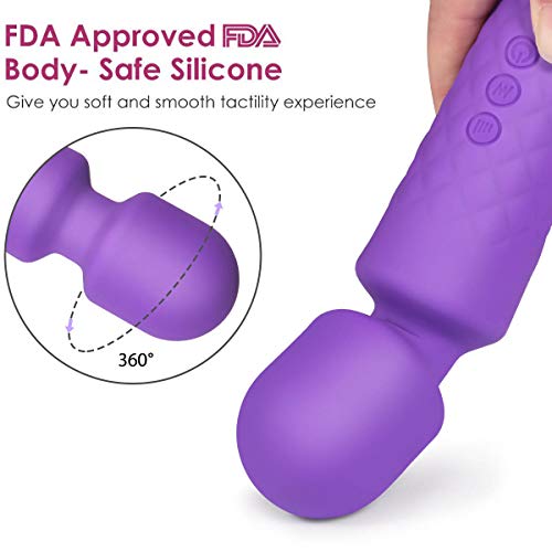 Wand Massager, Doxy Wand Massager, 8 Powerful Vibrating Speeds and 20 Modes Cordless Magic Electric Massage Waterproof Portable Rechargeable Relieve Stress & Sports Recovery (Purple) (Morado)