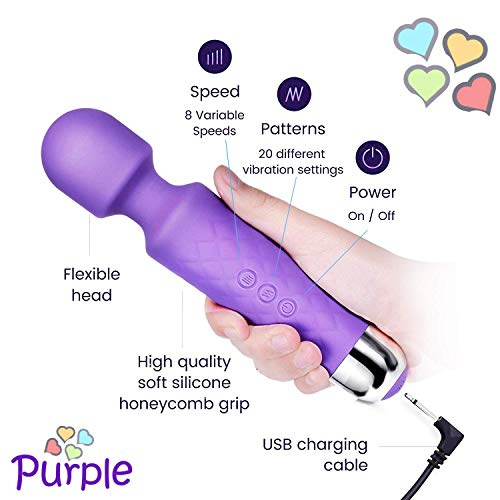 Wand Vibrador Masajeador para Mujer de Mano Inalámbrico Mini Varita Magic Terapéutica Personal con 8 Potentes Velocidades y 20 Modos de Masaje Eléctrico Portátil Prueba Agua Recargable