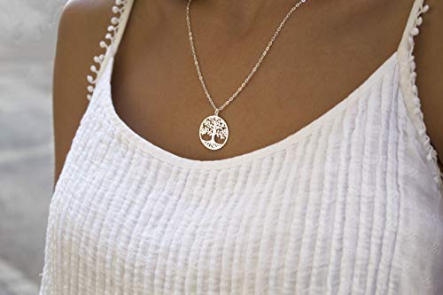 WANDA PLATA Collar Árbol de la Vida para Mujer Plata de Ley 925. Colgante con Cadena de 45 Centímetros de Largo con Caja de Regalo (45)
