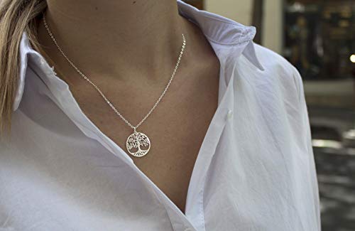WANDA PLATA Collar Árbol de la Vida para Mujer Plata de Ley 925. Colgante con Cadena de 45 Centímetros de Largo con Caja de Regalo (45)
