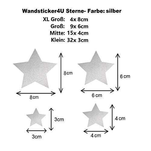 WandSticker4U® 60 estrellas plata pegatinas de pared Niños-Habitación-Bebés