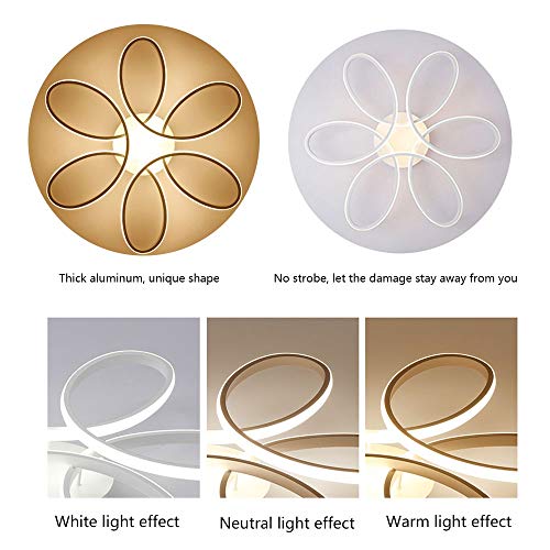 Wandun 85W Lámpara LED de techo Forma de flor creativa Plafon de Techo Lámpara aluminio acrílico Blanco Plafón de techo interior Salón/Comerdor Luz de techo Regulable [Clase de eficiencia energética A