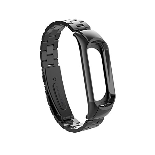 WANFEI Pulsera Xiaomi Mi Band 3 Correa, Band 3 Correa de Metal Pulseras de Repuesto Correa de Recambio Brazalete Extensibles para Xiaomi Mi Band 3 (No Sensor/No Host) (Negro)