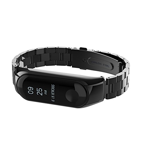 WANFEI Pulsera Xiaomi Mi Band 3 Correa, Band 3 Correa de Metal Pulseras de Repuesto Correa de Recambio Brazalete Extensibles para Xiaomi Mi Band 3 (No Sensor/No Host) (Negro)