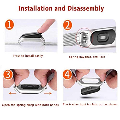 WANFEI Pulsera Xiaomi Mi Band 3 Correa, Band 3 Correa de Metal Pulseras de Repuesto Correa de Recambio Brazalete Extensibles para Xiaomi Mi Band 3 (No Sensor/No Host) (Plata)