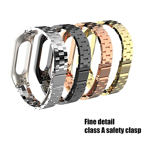 WANFEI Pulsera Xiaomi Mi Band 3 Correa, Band 3 Correa de Metal Pulseras de Repuesto Correa de Recambio Brazalete Extensibles para Xiaomi Mi Band 3 (No Sensor/No Host) (Plata)