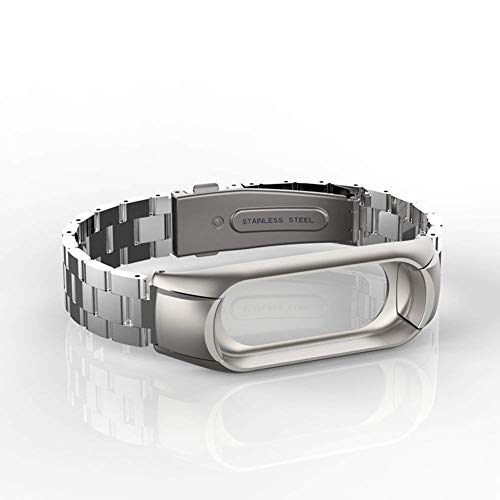 WANFEI Pulsera Xiaomi Mi Band 3 Correa, Band 3 Correa de Metal Pulseras de Repuesto Correa de Recambio Brazalete Extensibles para Xiaomi Mi Band 3 (No Sensor/No Host) (Plata)
