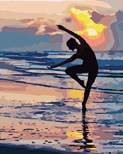 Wangchengo DIY óleo Pintura Yoga Junto al mar Pintura por número Kit para Adultos niños Bricolaje Principiante Pinceles Hogar decoración Regalo Pintado Mano 40X50CM【Sin Marco】