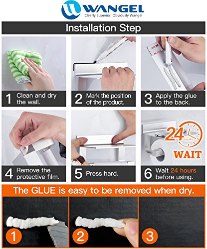 Wangel Portarrollo para Papel Higiénico, Pegamento Patentado + Autoadhesivo, Aluminio, Acabado Mate (Versión Actualizada)