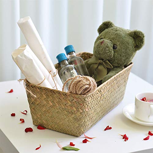 Wankd 1PCS Cestas rectangulares de mimbre natural tejidas a mano para organizar la cocina y el hogar, cesta de mimbre de ratán small Nature