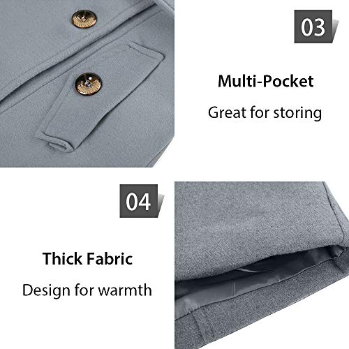 Wantdo Abrigo de Lana Gabardina Cinturón Doble Botonadura Mujer Gris X-Large