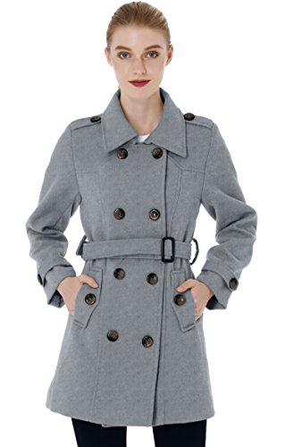 Wantdo Abrigo de Lana Gabardina Cinturón Doble Botonadura Mujer Gris X-Large
