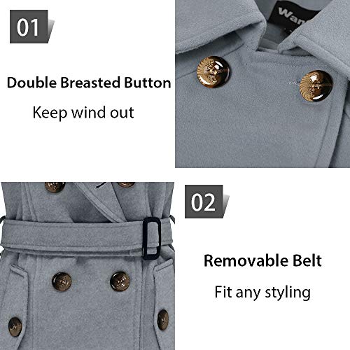 Wantdo Abrigo de Lana Gabardina Cinturón Doble Botonadura Mujer Gris X-Large