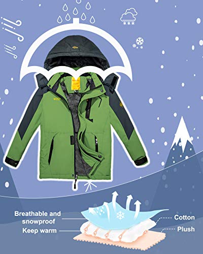 Wantdo Anorak Ski Nieve Deportiva Capucha Invierno Niños Verde Oliva 128-134