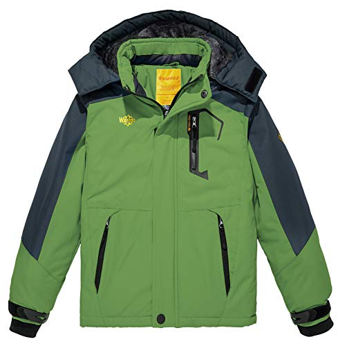 Wantdo Anorak Ski Nieve Deportiva Capucha Invierno Niños Verde Oliva 128-134