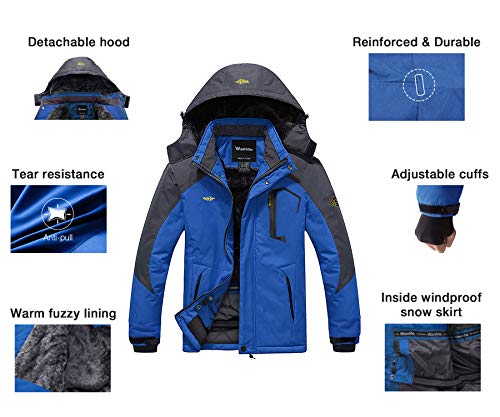 Wantdo Chaqueta de Esquí Capucha Montaña para Hombres Gris Oscuro y Azul X-Large