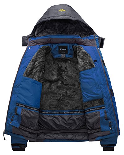 Wantdo Chaqueta de Esquí Capucha Montaña para Hombres Gris Oscuro y Azul X-Large