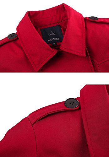 Wantdo Gabardina Abrigo Chaqueta Fina Cinturón Solapa Mujer Rojo X-Large