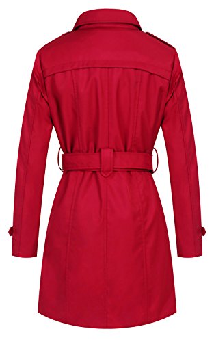 Wantdo Gabardina Abrigo Chaqueta Fina Cinturón Solapa Mujer Rojo X-Large