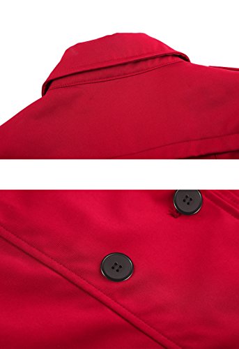 Wantdo Gabardina Abrigo Chaqueta Fina Cinturón Solapa Mujer Rojo X-Large