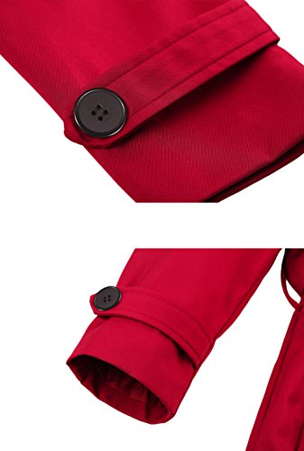 Wantdo Gabardina Chaqueta Fina Abrigo Cinturón Solapa Mujer Rojo Medium
