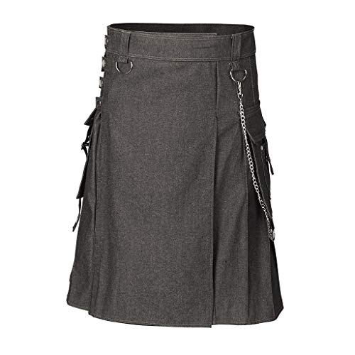 waotier Kilt Hombres Vintage Kilt Escocia Gótico Plisado Moda Kendo Falda de Mezclilla Patrón escocés Suelta Medio Faldas para Hombre