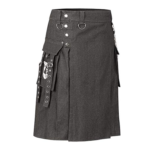 waotier Kilt Hombres Vintage Kilt Escocia Gótico Plisado Moda Kendo Falda de Mezclilla Patrón escocés Suelta Medio Faldas para Hombre