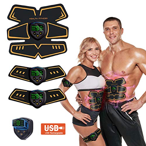 WARDBES Electroestimulador Muscular Abdominales, EMS Estimulador Muscular Abdominales Cinturón, EMS Trainer USB Recargable para Abdomen/Brazo/Piernas/Glúteos/Cintura para Hombres y Mujeres