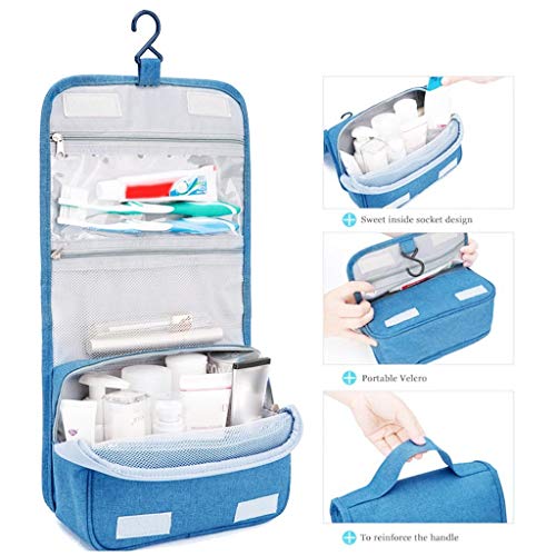 WARMWORD Bolsa de Aseo Colgante Maquillaje portátil Organizador cosmético Bolsa de Lavado de Viaje Plegable Idea para Hombres Mujeres viajeros Conductores de Larga Distancia, Azul