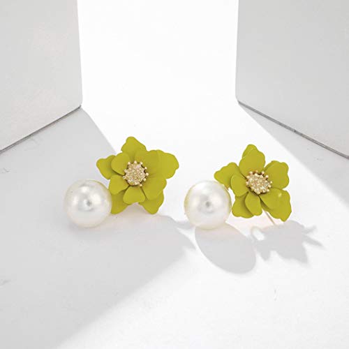 WARMWORD Mujer Elegante Sencillo Flores Temperamento Salvaje Perla Tridimensional Pendientes Joyería Perla Moda Muchachas de Las de Botón Mujeres de la Joyería Accesorios