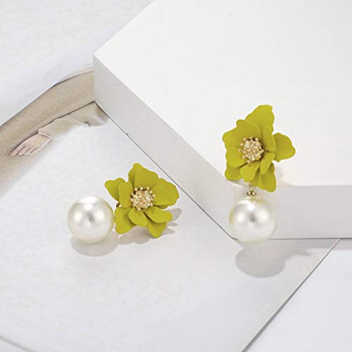 WARMWORD Mujer Elegante Sencillo Flores Temperamento Salvaje Perla Tridimensional Pendientes Joyería Perla Moda Muchachas de Las de Botón Mujeres de la Joyería Accesorios