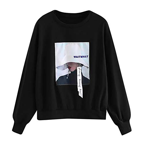 WARMWORD Mujer Tops layera de Manga Larga para Mujer, Cuello Redondo Camiseta de béisbol Blusa Top de Manga Larga con Estampado de Damas Blusa de Manga Larga Mujer Camiseta Casual de Moda