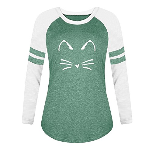 WARMWORD Mujer Tops Manga Larga Empalme Blusa Tops otoño Invierno Ropa Regalo de San Valentín Orejas de Gato Casual Manga Larga Kawaii Sudaderas Adolescentes Chicas Blusa Top Camisa