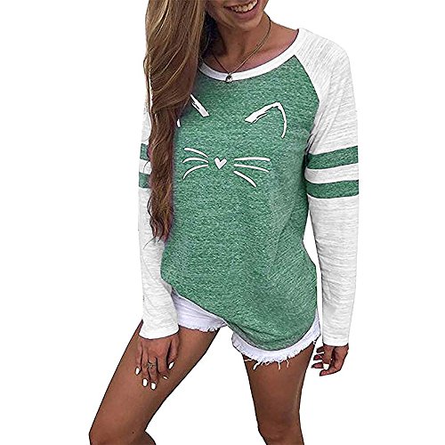 WARMWORD Mujer Tops Manga Larga Empalme Blusa Tops otoño Invierno Ropa Regalo de San Valentín Orejas de Gato Casual Manga Larga Kawaii Sudaderas Adolescentes Chicas Blusa Top Camisa