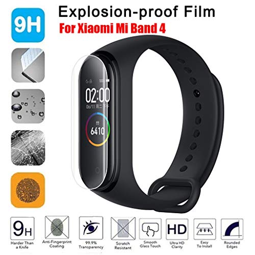 WARMWORD Protector De Pantalla para Xiaomi Mi Band 4, 5 Piezas De Vidrio Templado A Prueba De Explosiones TPU Protector De Pantalla, Proof Drop M4 Hydrogel Película Protectora Templada