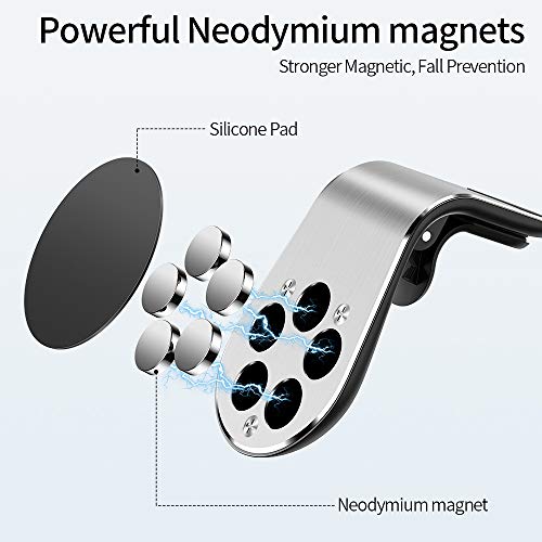 Warxin Soporte Magnético Movil Coche para Ventilación, Duradero Mini Iman Móvil Coche Soporte para Teléfono Universal con Rejillas del Aire para iPhone Galaxy Smartphone y GPS - Plata