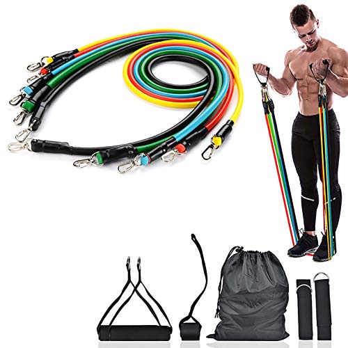 Wasafire Bandas de Resistencia, 11 Piezas Mujeres Hombres Gomas Elasticas Fitness Bandas Cuerda Expansora de Pecho Cintas Elasticas Musculacion Ejercitador Bandas de Ejercicio para Gimnasio en Casa