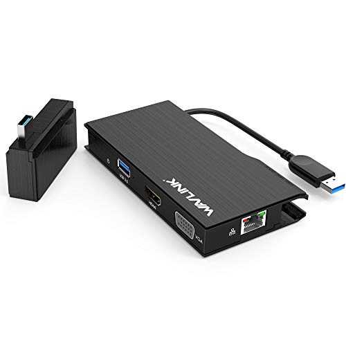 WAVLINK USB 3.0 Universal 2K Mini Docking for Tablets/Notebooks,Dual Video HDMI/VGA with Gigabit Ethernet,USB 3.0 Port,SD/TF Card Reader,HDMI up to 2560x1440 and VGA 1920x1200,for Windows,Mac