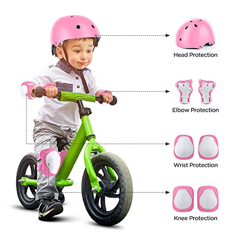 Wayin Casco Infantil, Protecciones Patines Niña Rodilleras y Cascos Ajustable Coderas para Patinar Bicicleta Monopatín (Rosa)
