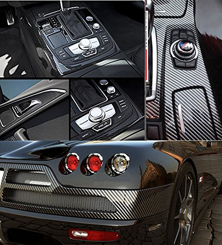 WDragon - Papel de vinilo de fibra de carbono de 60 x 150 cm, 5D, color negro brillante