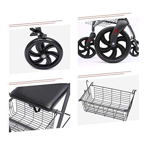 WEHQ Andador para Personas Mayores y Silla de Ruedas Modelo Colón Frenos Plegables en Las Asas Cesta y Asiento Ajustable en Altura Andador ayudas para discapacitados