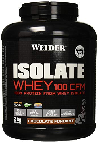 Weider Isolate Whey 100CFM 2000 gr Chocolate. 100% aislado de proteina de suero. Cero azúcar, cero aspartamo, con stevia, con dygezime, con BCAA, apto para veganos. Isolac. Para dietas keto.