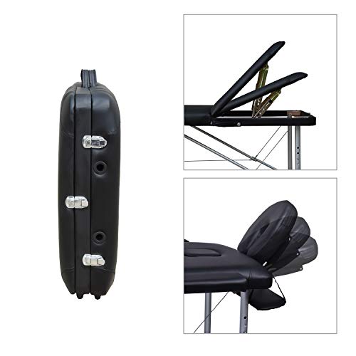 Wellhome Mesa de Masaje de 3 Secciones Aluminio Camilla Cama Portatil Plegable Ligera Camillas Masajes de Profesional Altura Ajustable con Reposacabezas, Apoyabrazos, Bolsa de transporte (Negro)