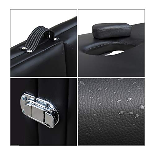 Wellhome Mesa de Masaje de 3 Secciones Aluminio Camilla Cama Portatil Plegable Ligera Camillas Masajes de Profesional Altura Ajustable con Reposacabezas, Apoyabrazos, Bolsa de transporte (Negro)
