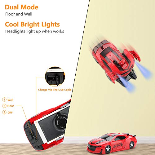 welltop Coche de Control Remoto, Transformar Robot Escalador de Pared Coche Modos duales 360 ° Giratorio Stunt Recargable Juguetes de vehículos de Alta Velocidad con Fuerte Poder de succión